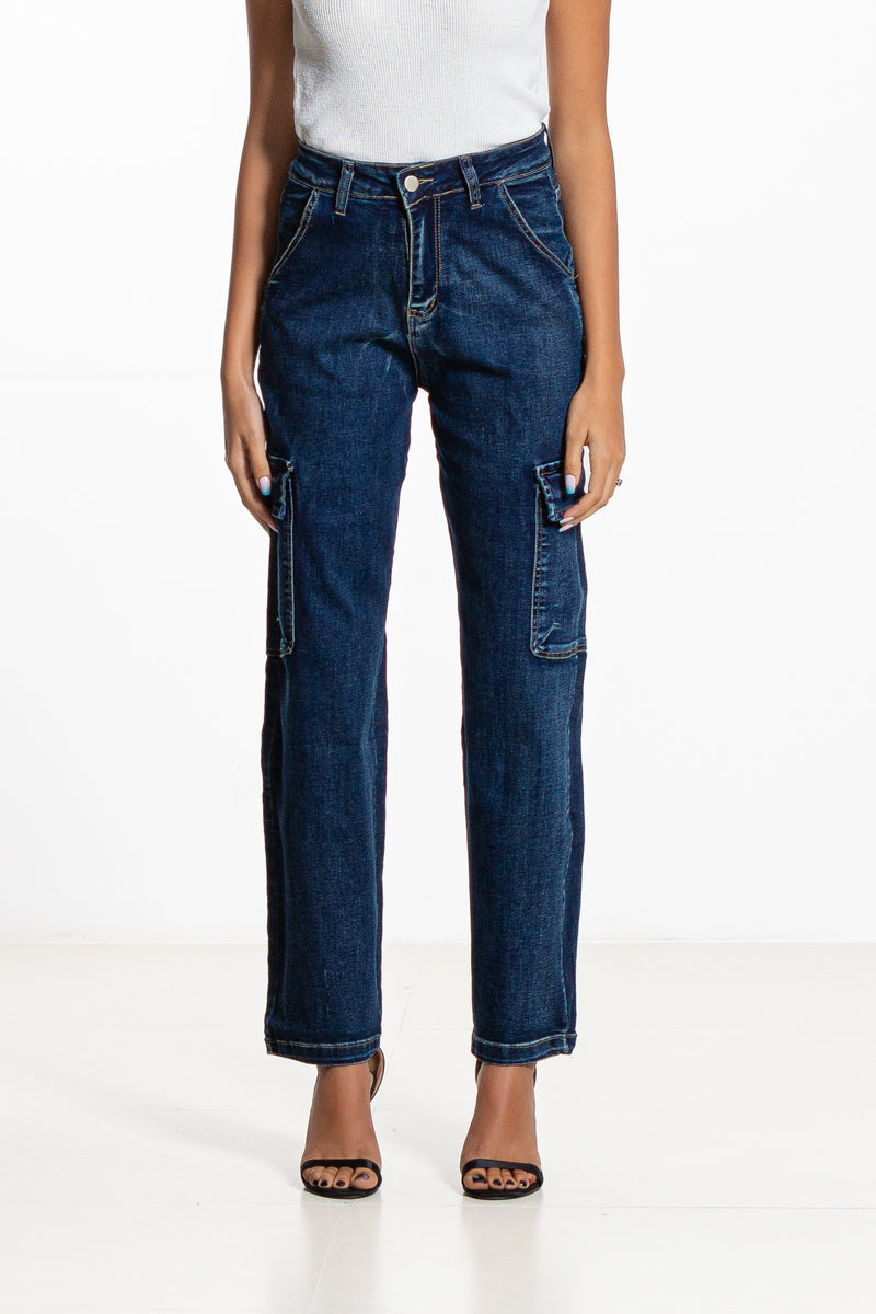 CARGO MID-RISE JEANS