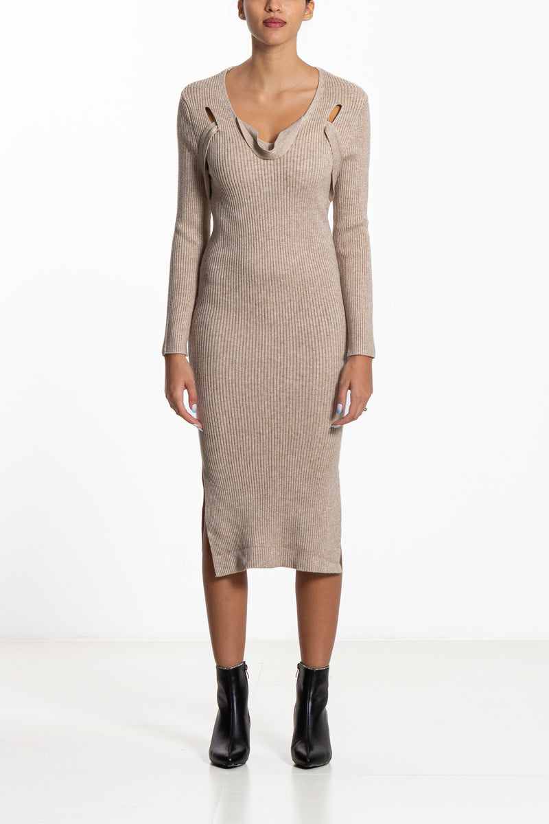 FITTED KNIT MIDI DRESS