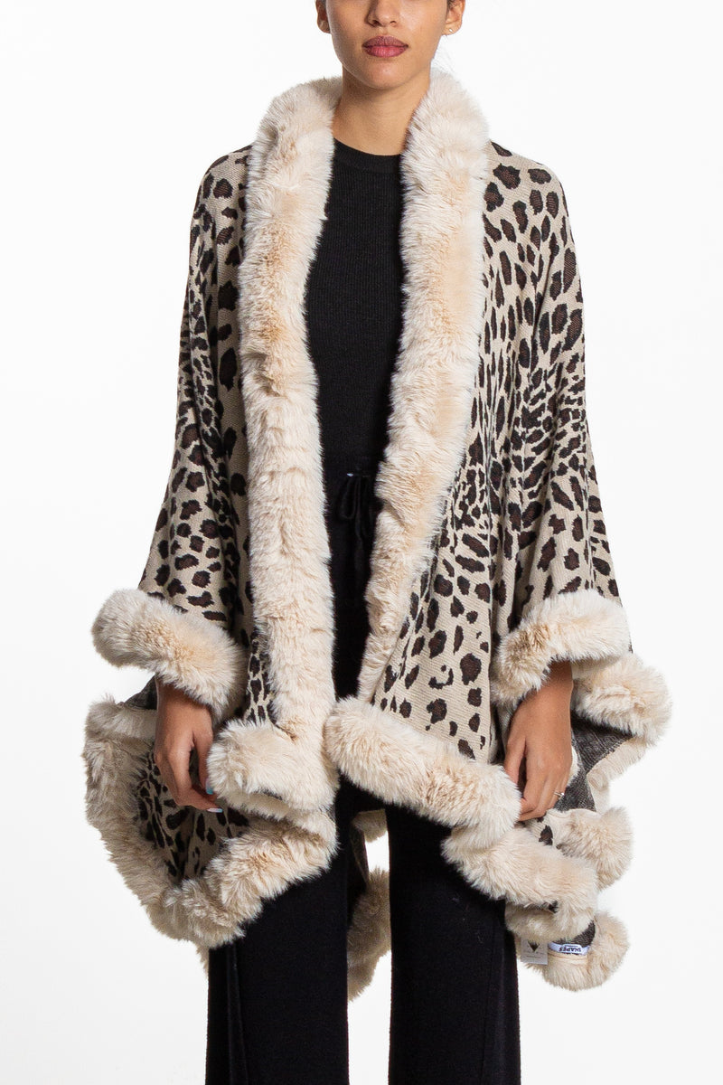 PRINTED FAUX FUR SHAWL