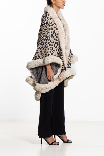 PRINTED FAUX FUR SHAWL