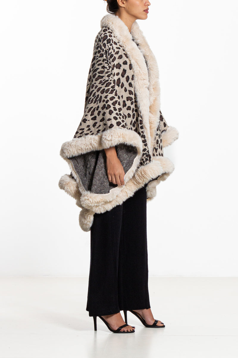 PRINTED FAUX FUR SHAWL