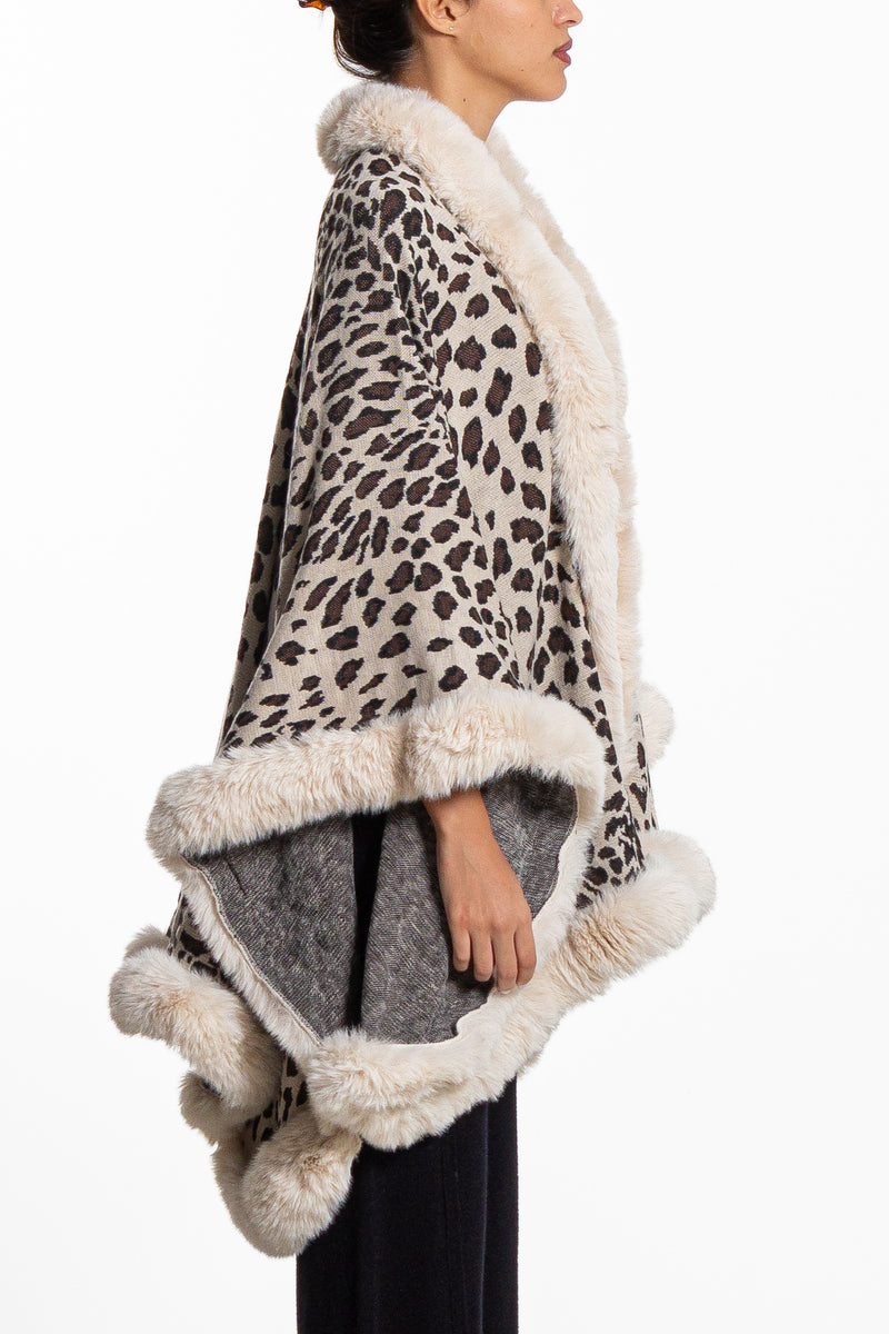PRINTED FAUX FUR SHAWL