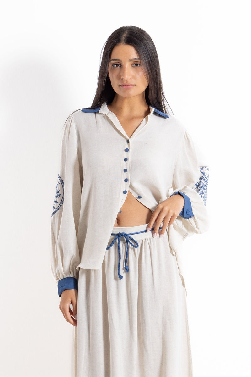 DETAILED EMBROIDERED LINEN SET