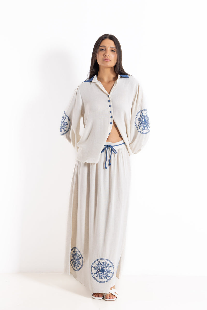 DETAILED EMBROIDERED LINEN SET
