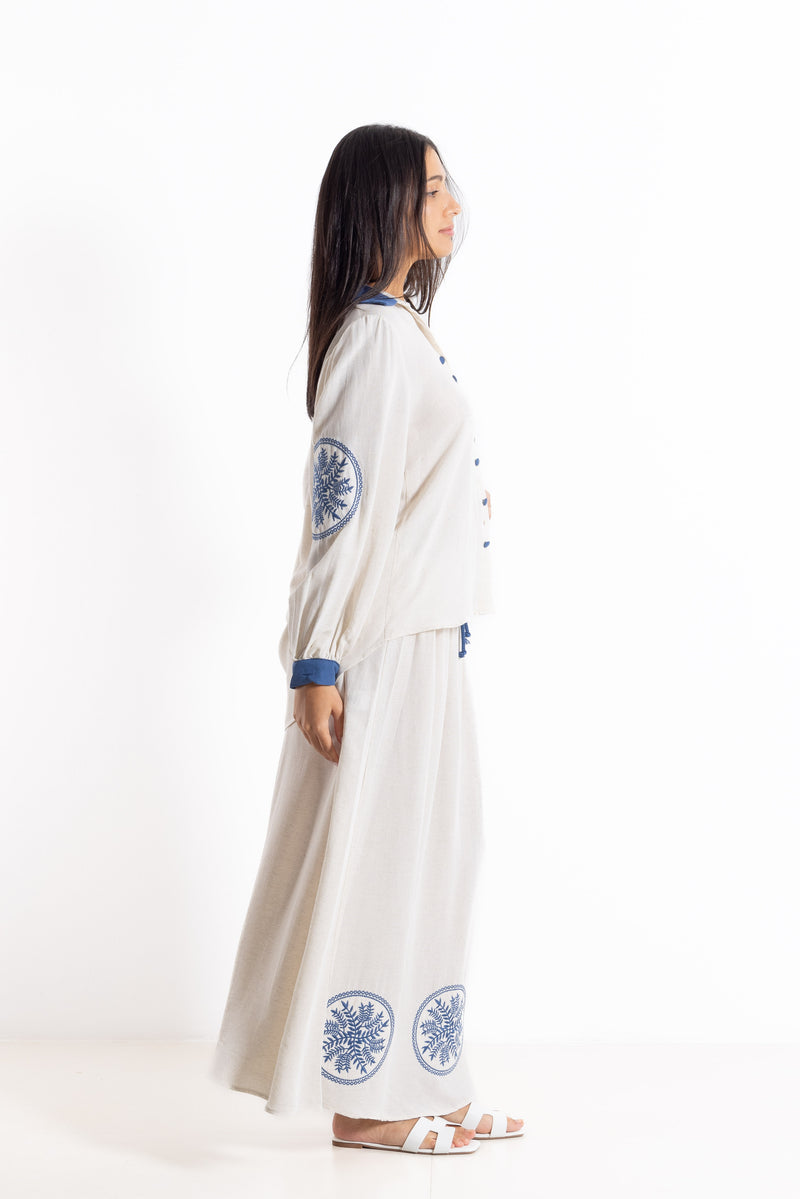 DETAILED EMBROIDERED LINEN SET