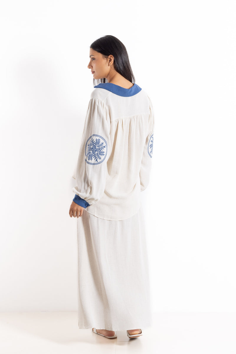DETAILED EMBROIDERED LINEN SET