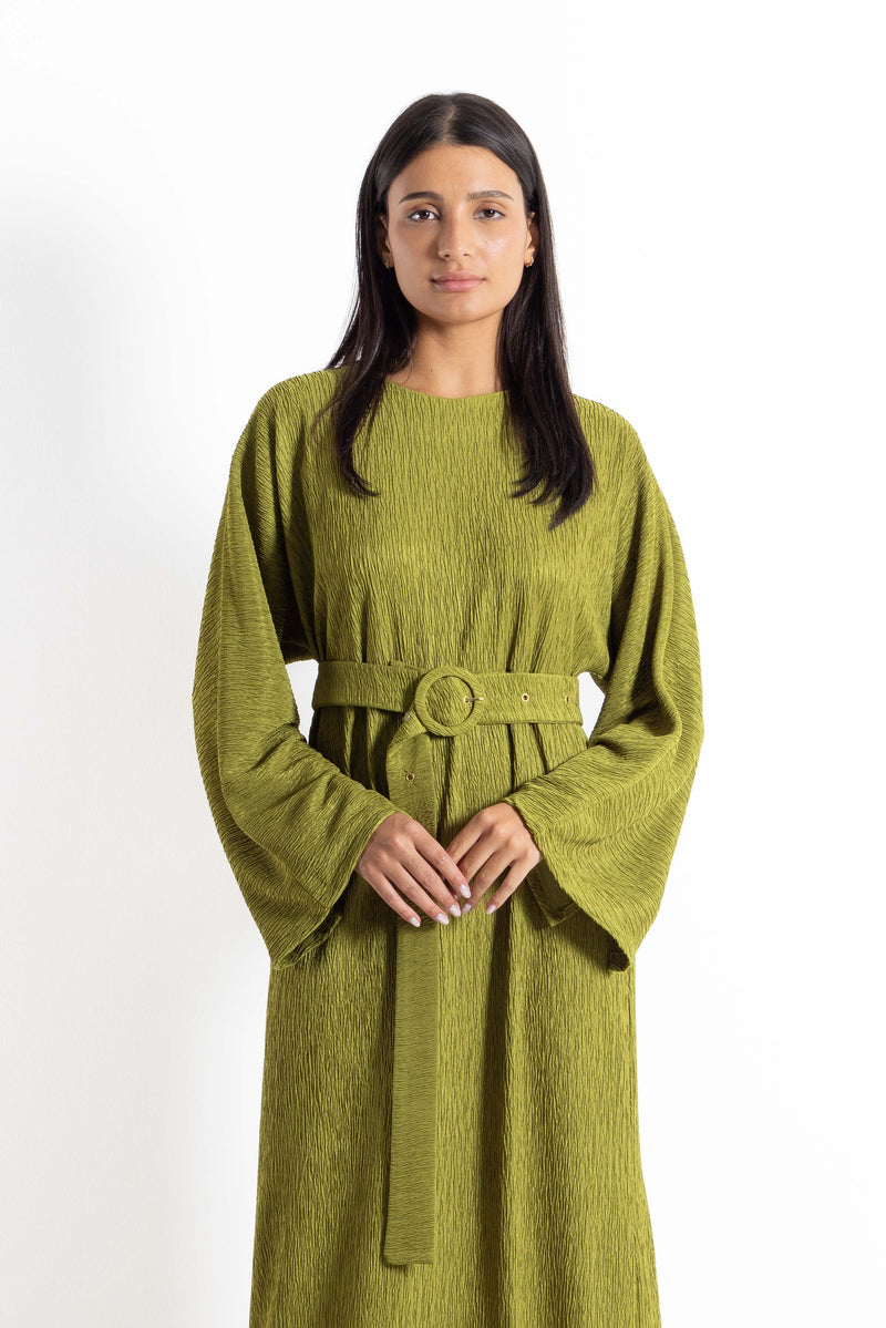 TEXTURED MAXI DRESS WITH BELT