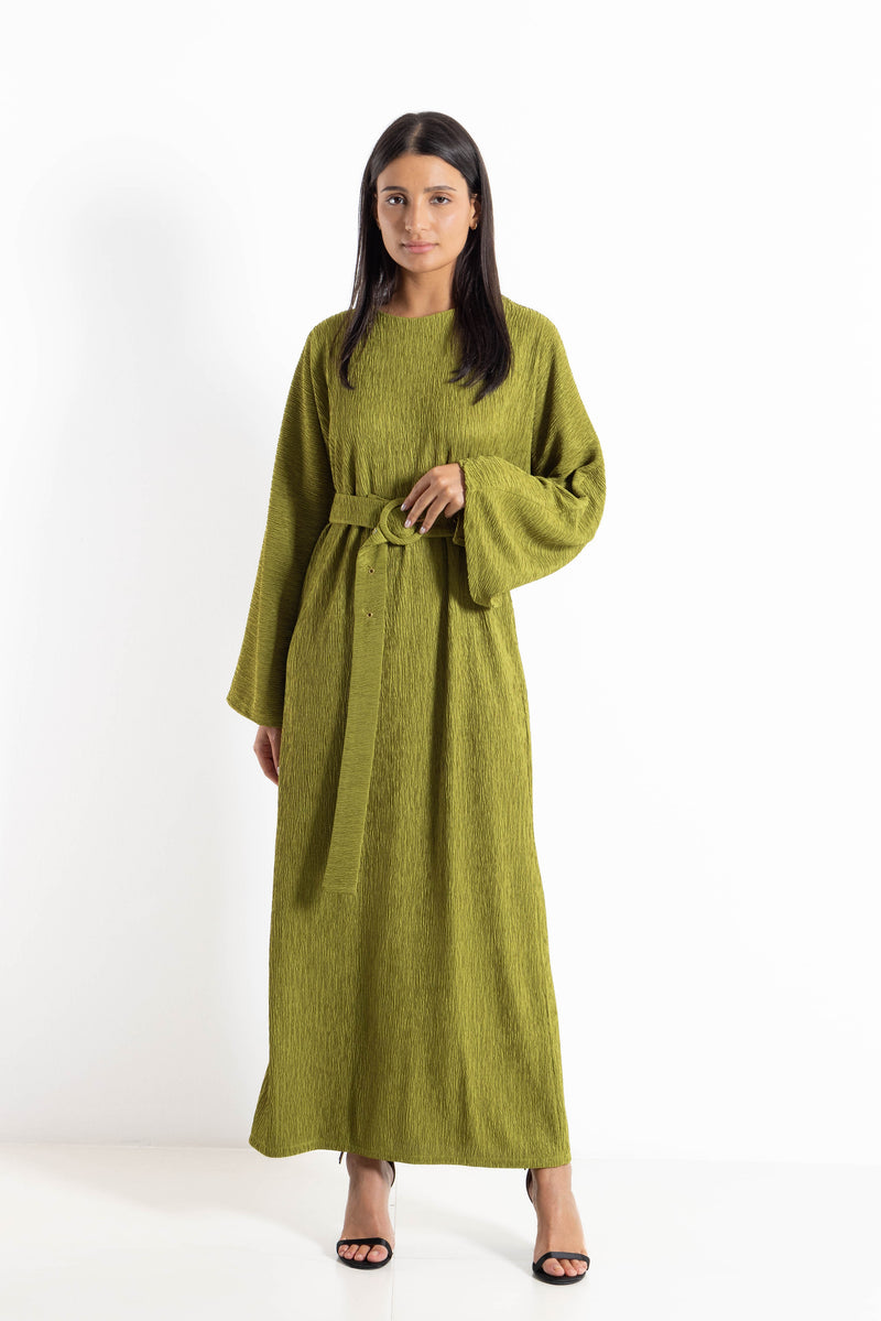 TEXTURED MAXI DRESS WITH BELT