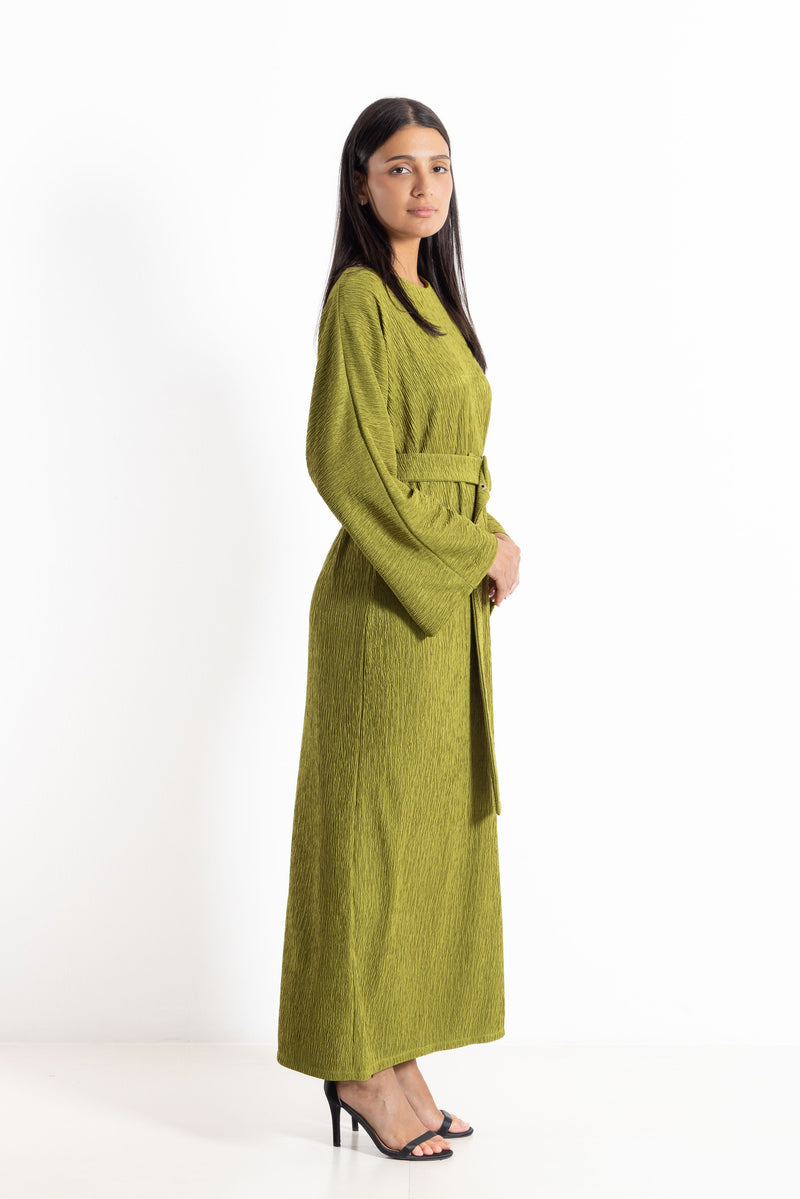 TEXTURED MAXI DRESS WITH BELT
