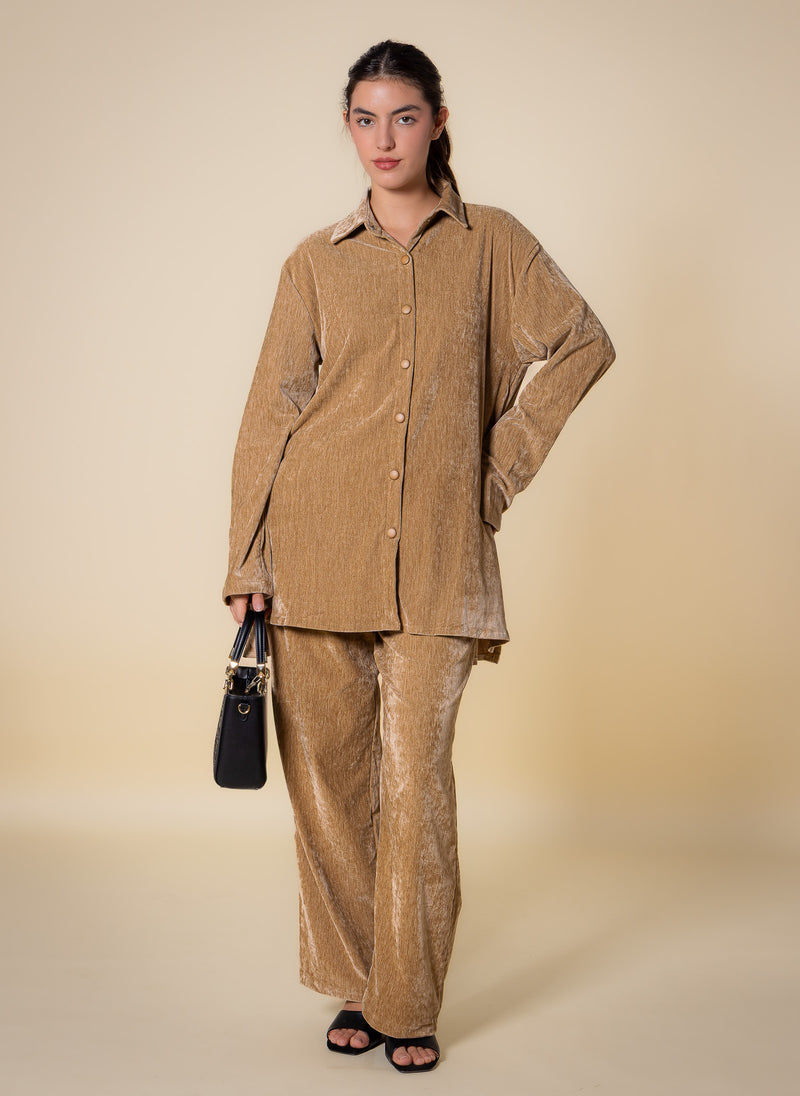 TEXTURED VELVET SHIRT SET