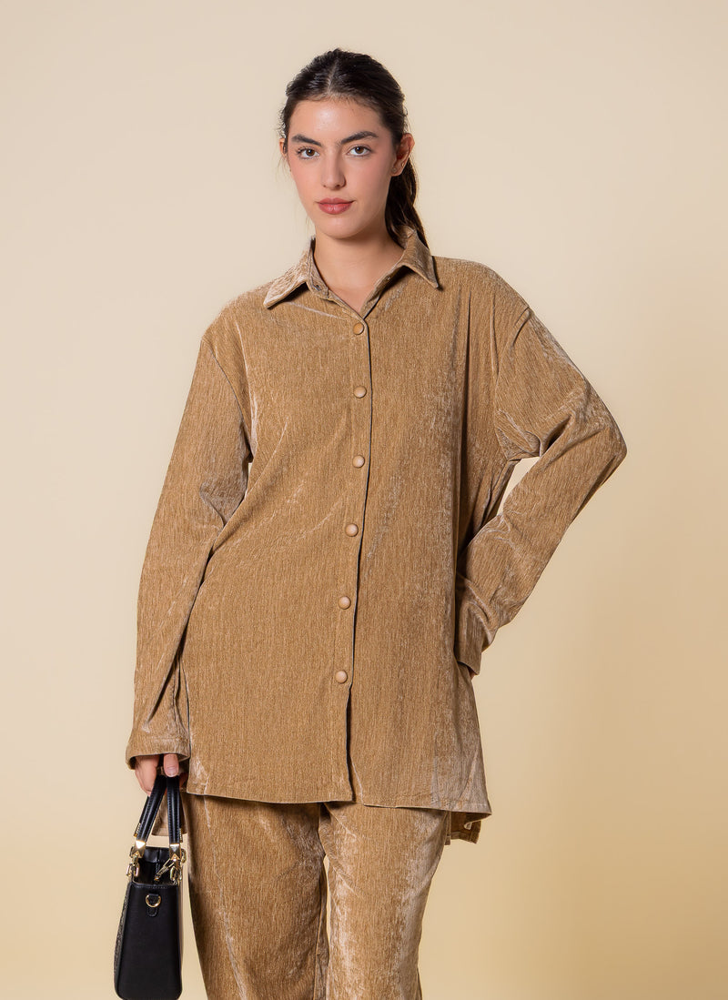 TEXTURED VELVET SHIRT SET