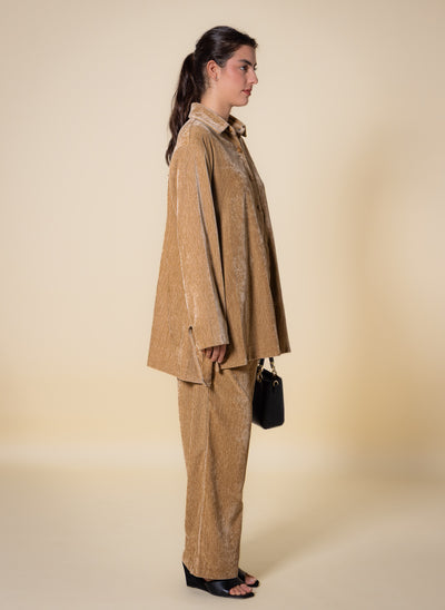 TEXTURED VELVET SHIRT SET