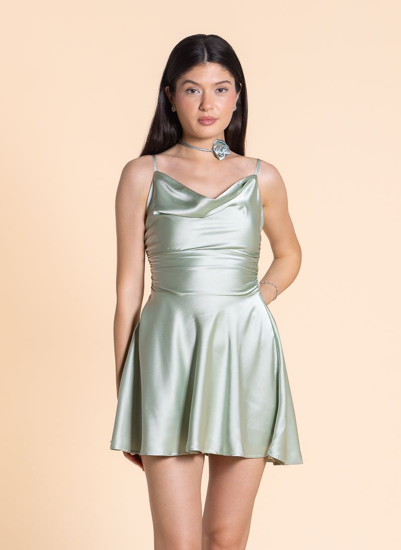 DETAILED SHORT SATIN DRESS