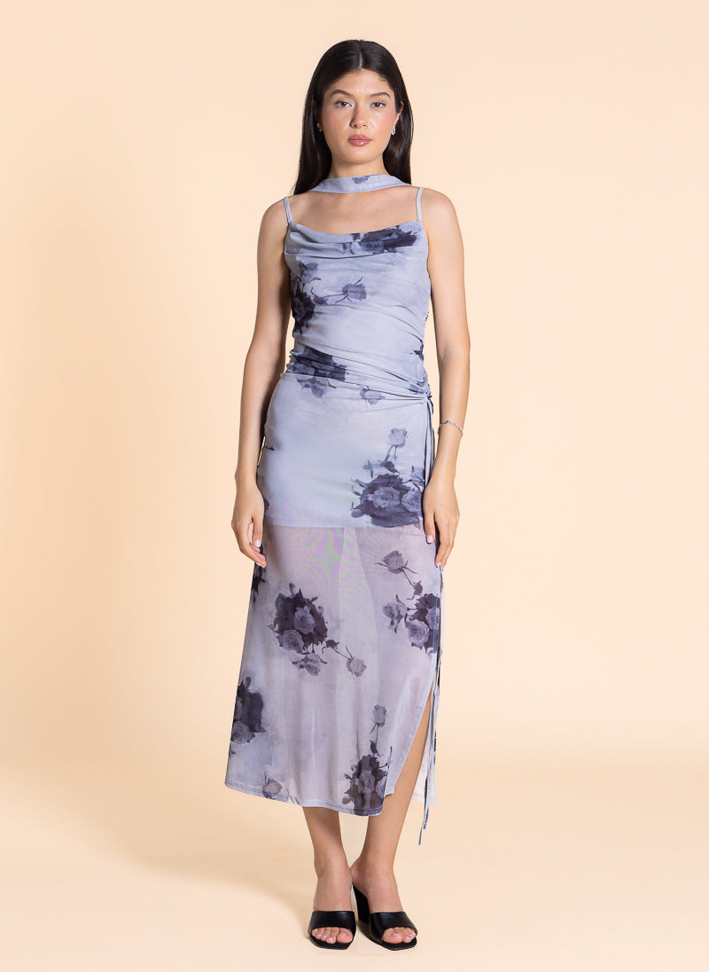 ABSTRACT PRINTED MIDI DRESS