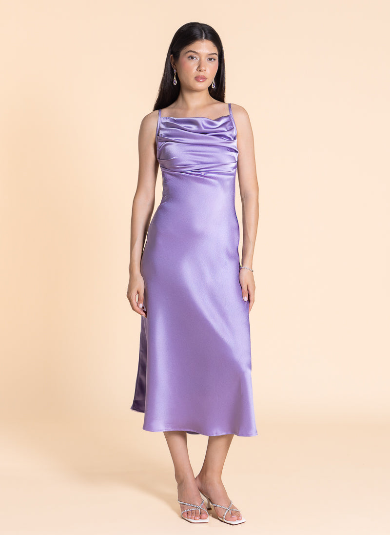 DETAILED SATIN MIDI DRESS