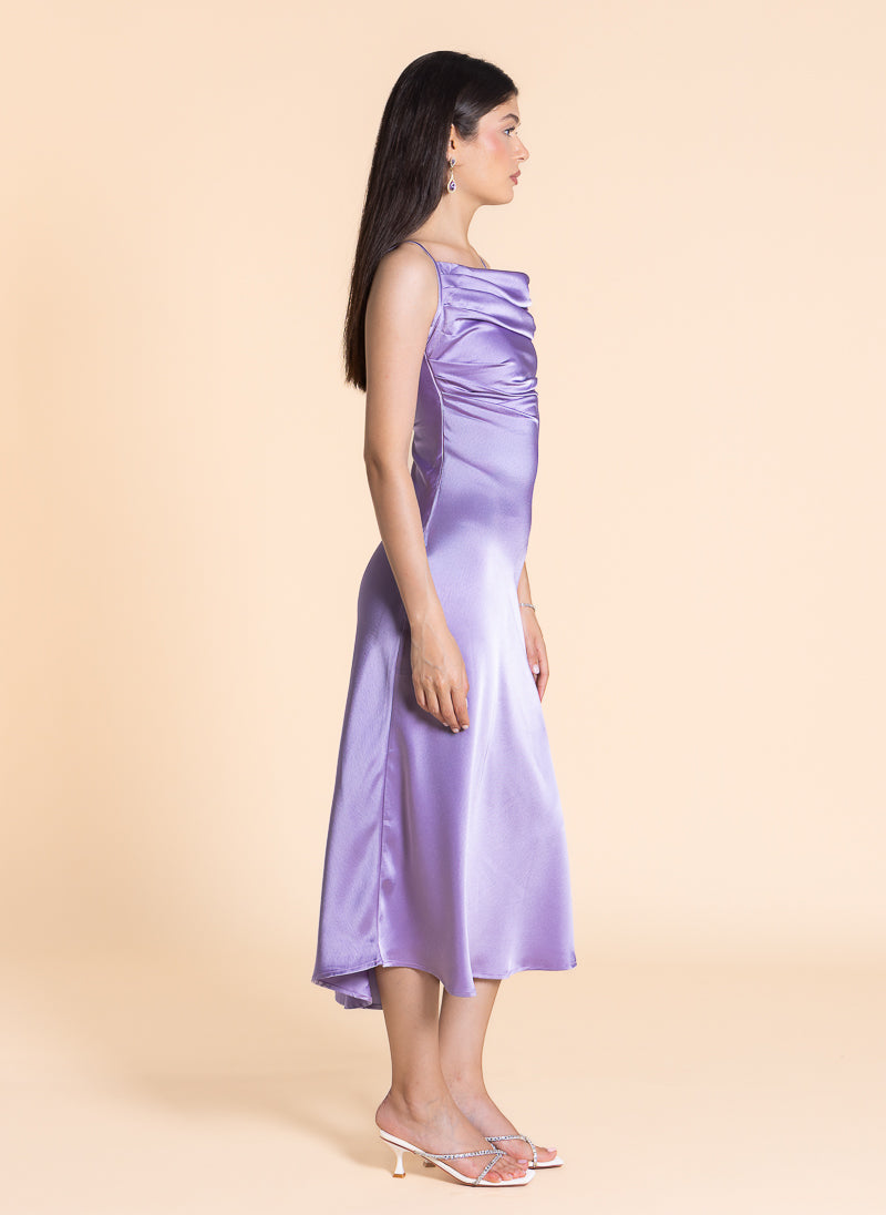 DETAILED SATIN MIDI DRESS