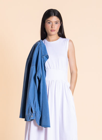 COMFORT MIDI DRESS WITH DENIM SHIRT