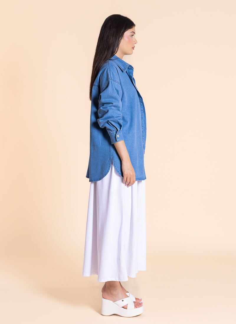 COMFORT MIDI DRESS WITH DENIM SHIRT
