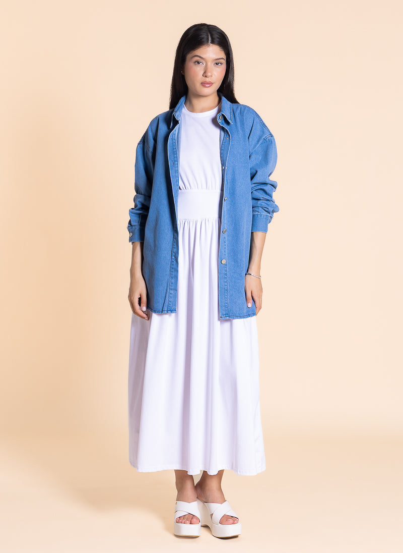 COMFORT MIDI DRESS WITH DENIM SHIRT