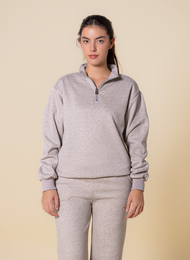 TEXTURED QUATER-ZIP SWEATER SET