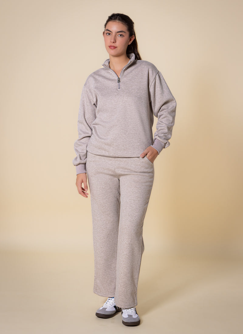 TEXTURED QUATER-ZIP SWEATER SET