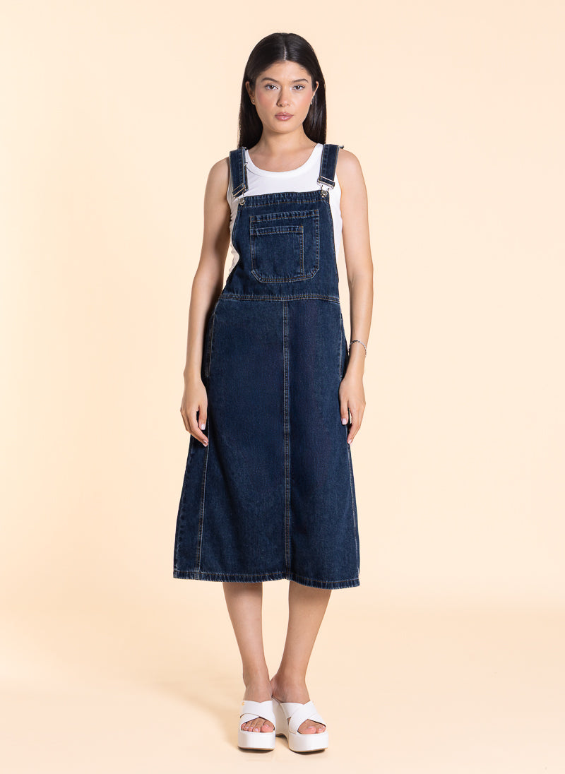 DETAILED DENIM MIDI OVERALL