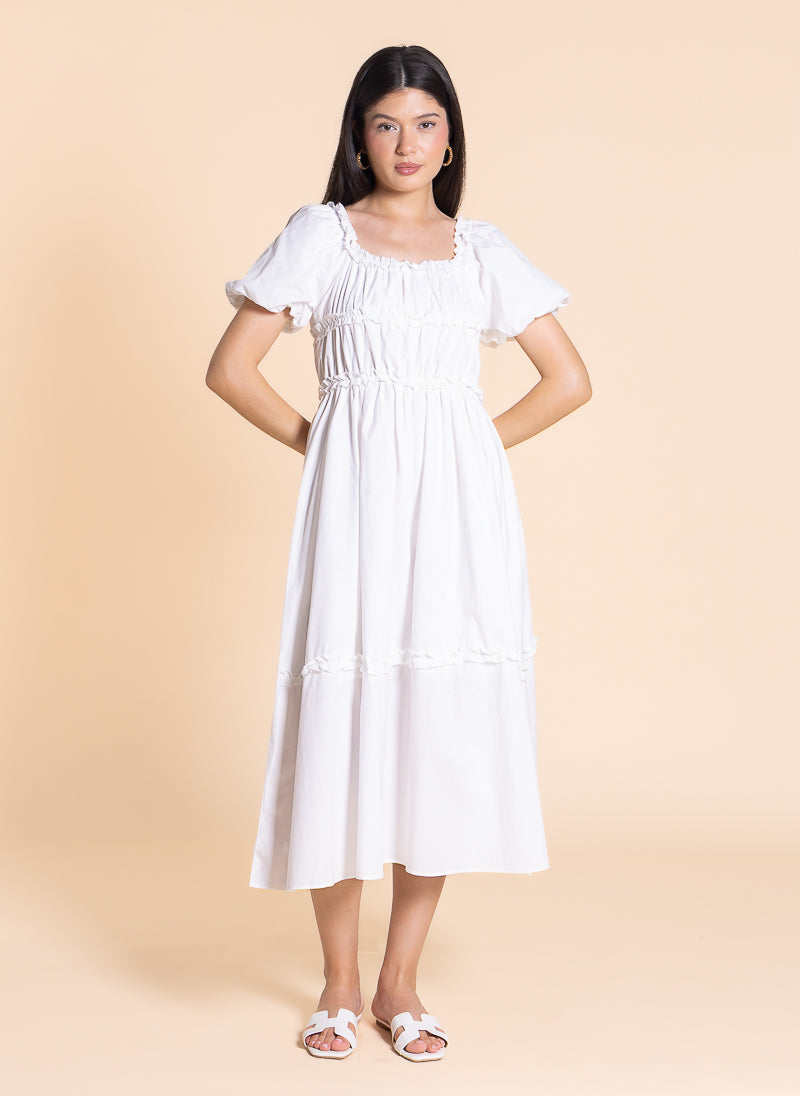 DETAIL RUFFLED MIDI DRESS