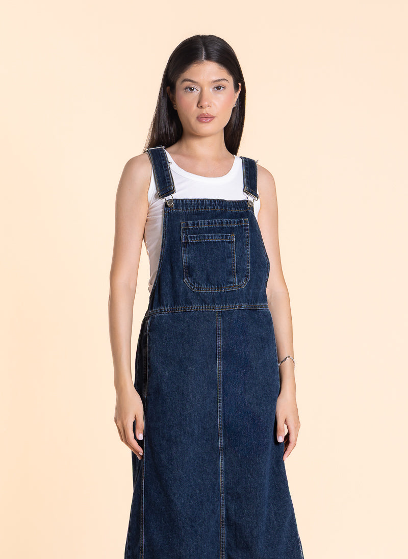 DETAILED DENIM MIDI OVERALL