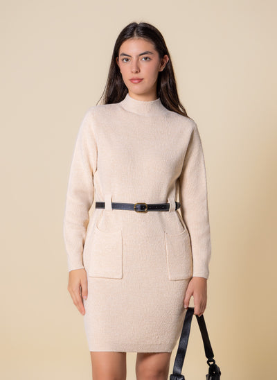 BELTED KNIT SHORT DRESS