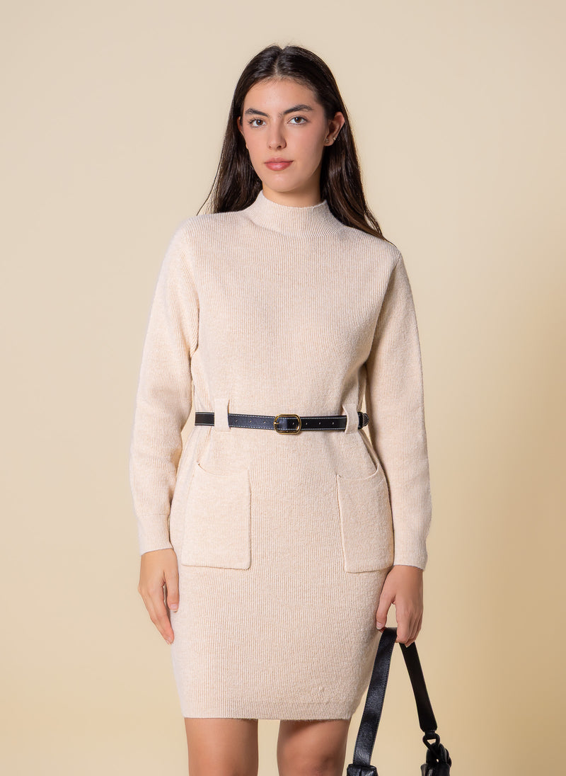 BELTED KNIT SHORT DRESS