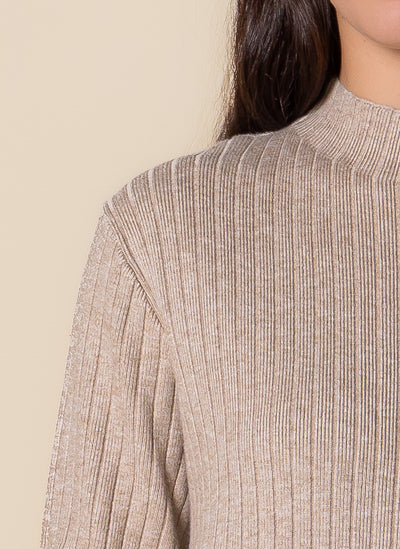 HIGH NECK RIBBED MIDI DRESS