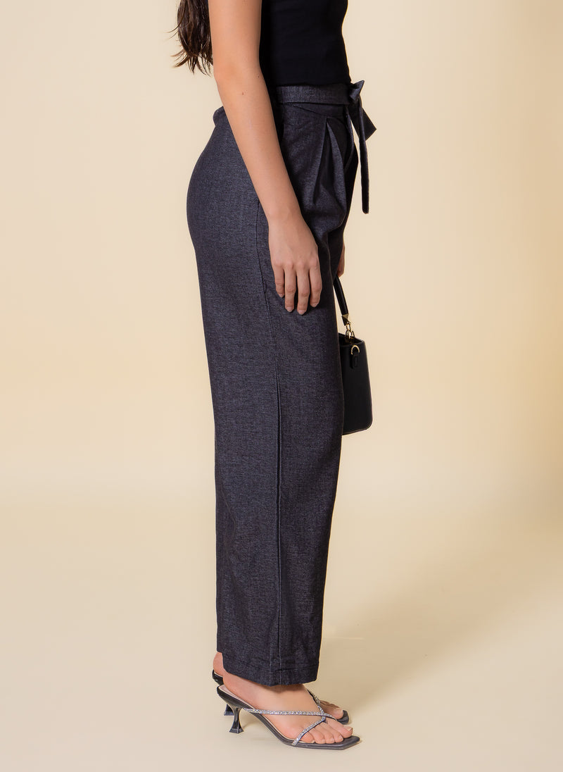TEXTURED BELTED WIDE-LEG TROUSERS