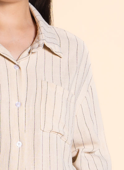 LINEN BLEND STRIPE SHIRT SET
