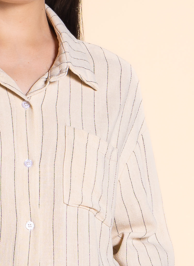 LINEN BLEND STRIPE SHIRT SET