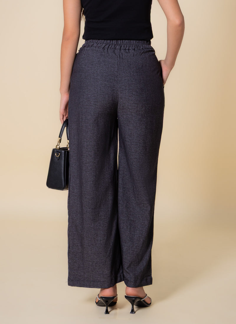 TEXTURED BELTED WIDE-LEG TROUSERS
