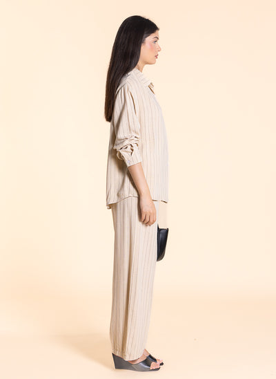 LINEN BLEND STRIPE SHIRT SET