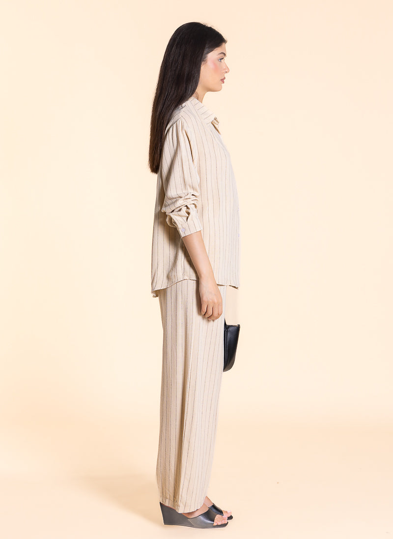 LINEN BLEND STRIPE SHIRT SET