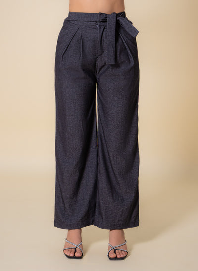 TEXTURED BELTED WIDE-LEG TROUSERS