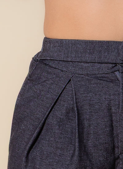 TEXTURED BELTED WIDE-LEG TROUSERS