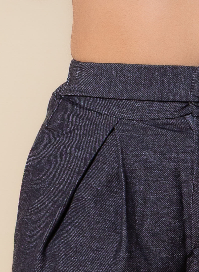 TEXTURED BELTED WIDE-LEG TROUSERS