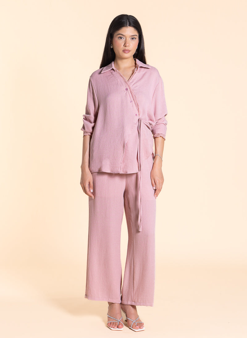 LACE DETAILED WRAP SHIRT SET