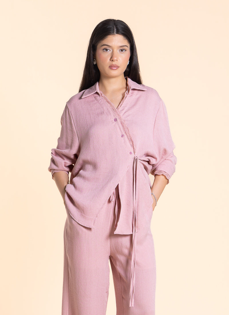 LACE DETAILED WRAP SHIRT SET