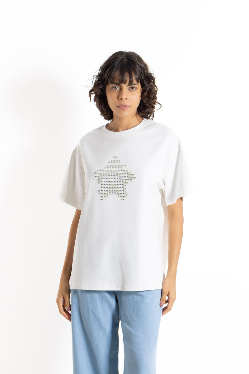 DETAILED STUDDED OVERSIZED T-SHIRT