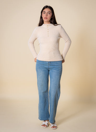 DETAILED KNIT HIGH NECK TOP