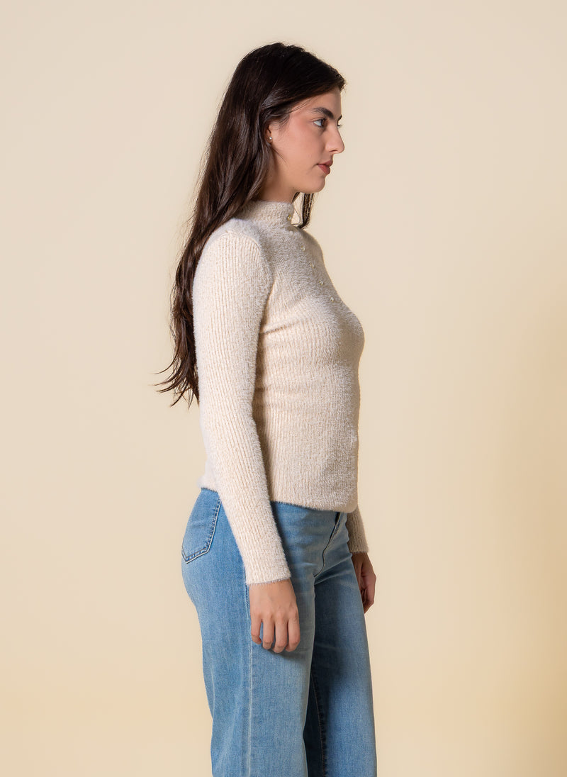 DETAILED KNIT HIGH NECK TOP
