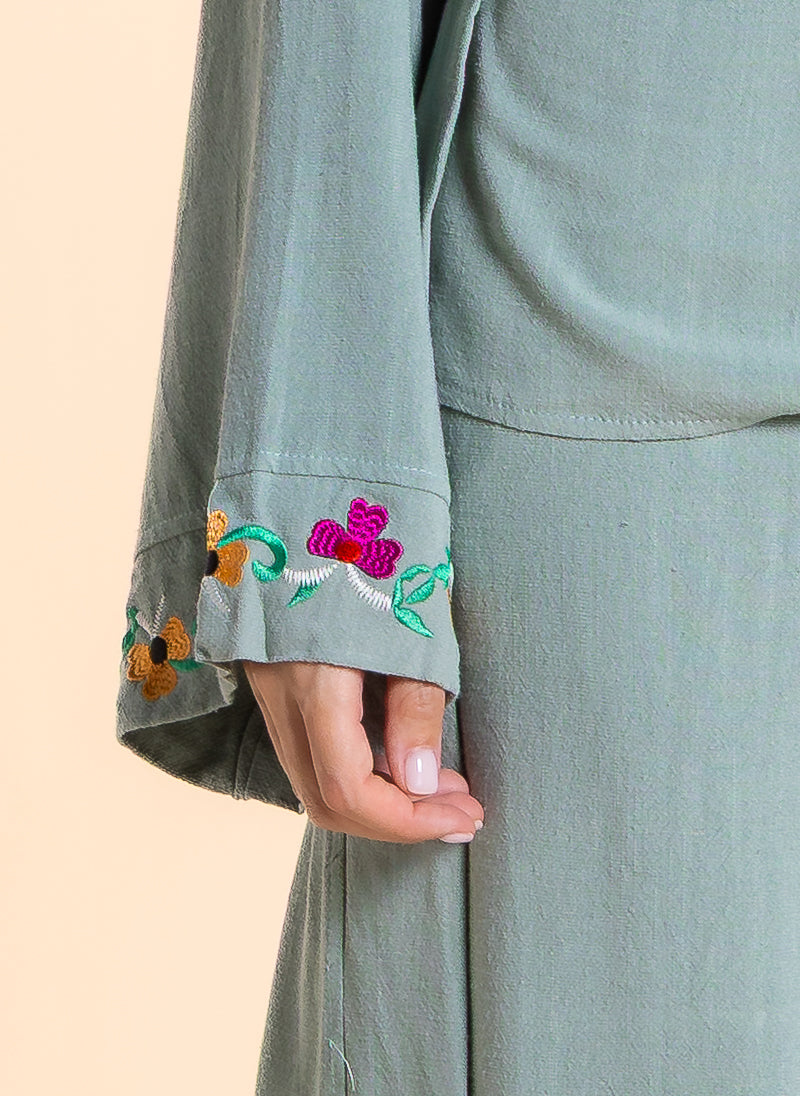 LINEN BLEND EMBROIDERED KIMONO SET