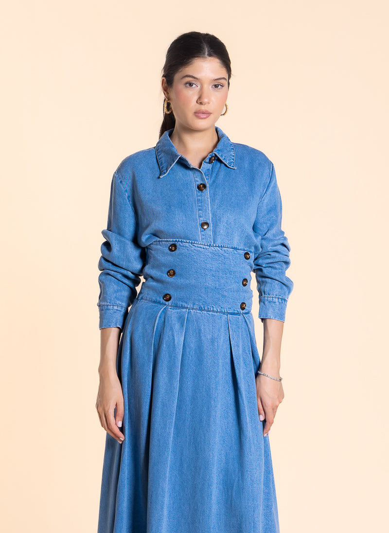 HIGH WAIST SOFT MAXI SKIRT DENIM SET