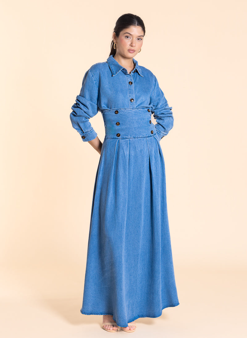 HIGH WAIST SOFT MAXI SKIRT DENIM SET