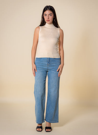 KNITED WOOL BLEND HIGH NECK TOP