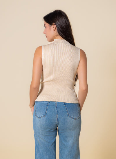 KNITED WOOL BLEND HIGH NECK TOP